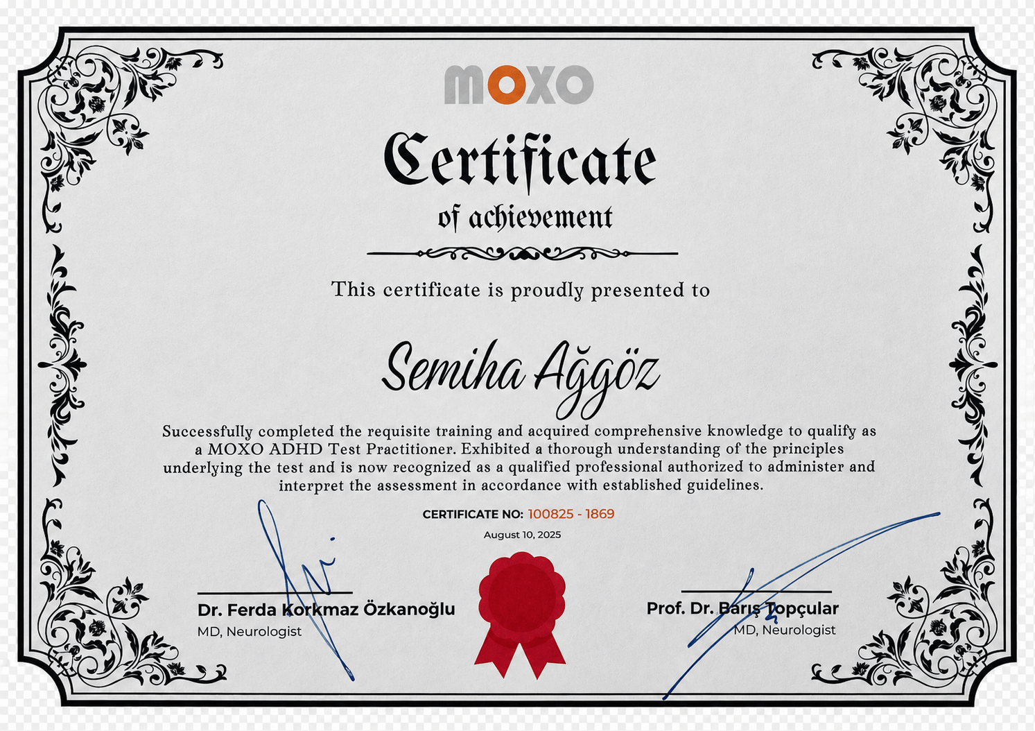 MOXO DEHB Testi Uygulayıcılığı belgesi